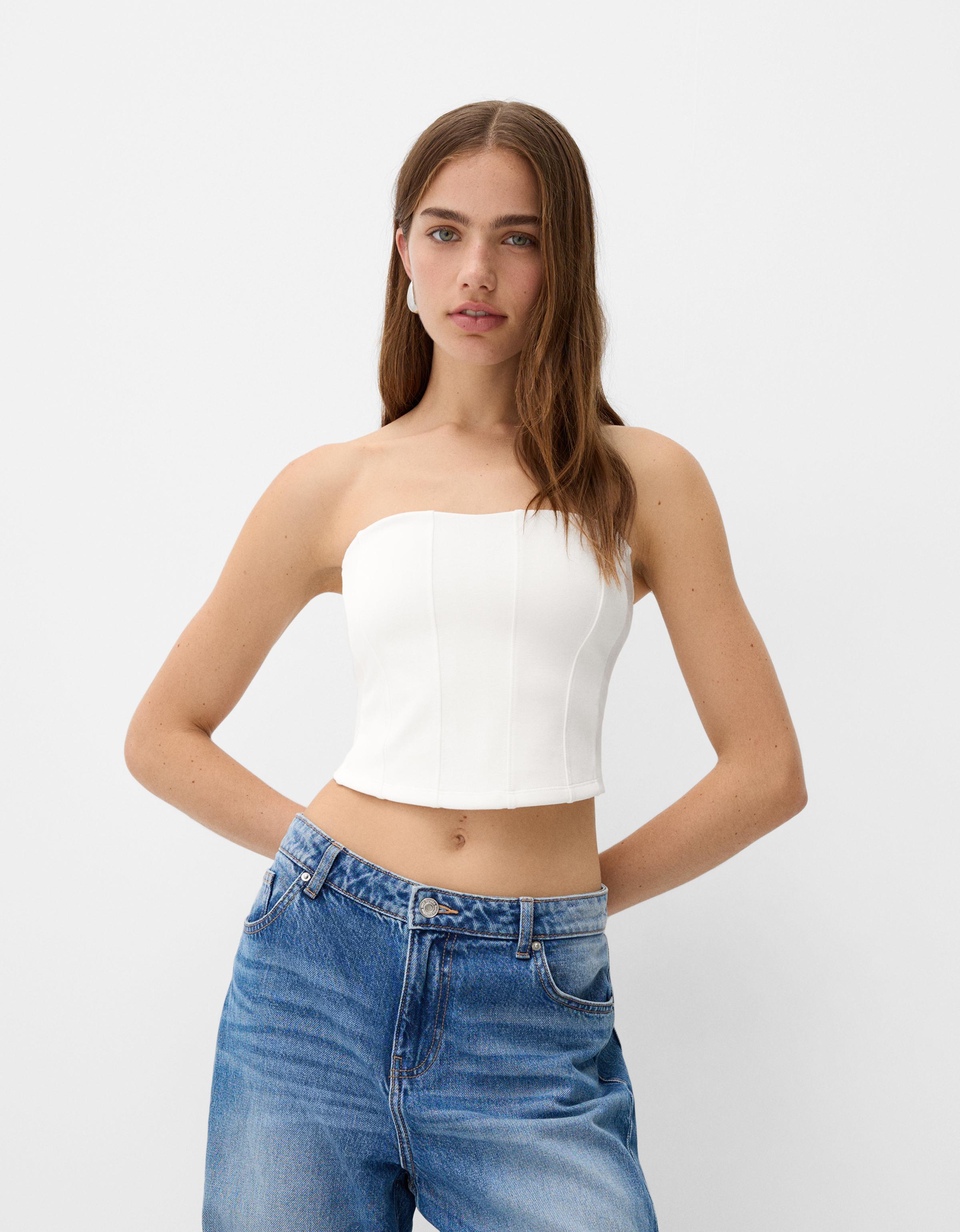 Bershka Bandeau-Top Damen M Grbrochenes Weiss