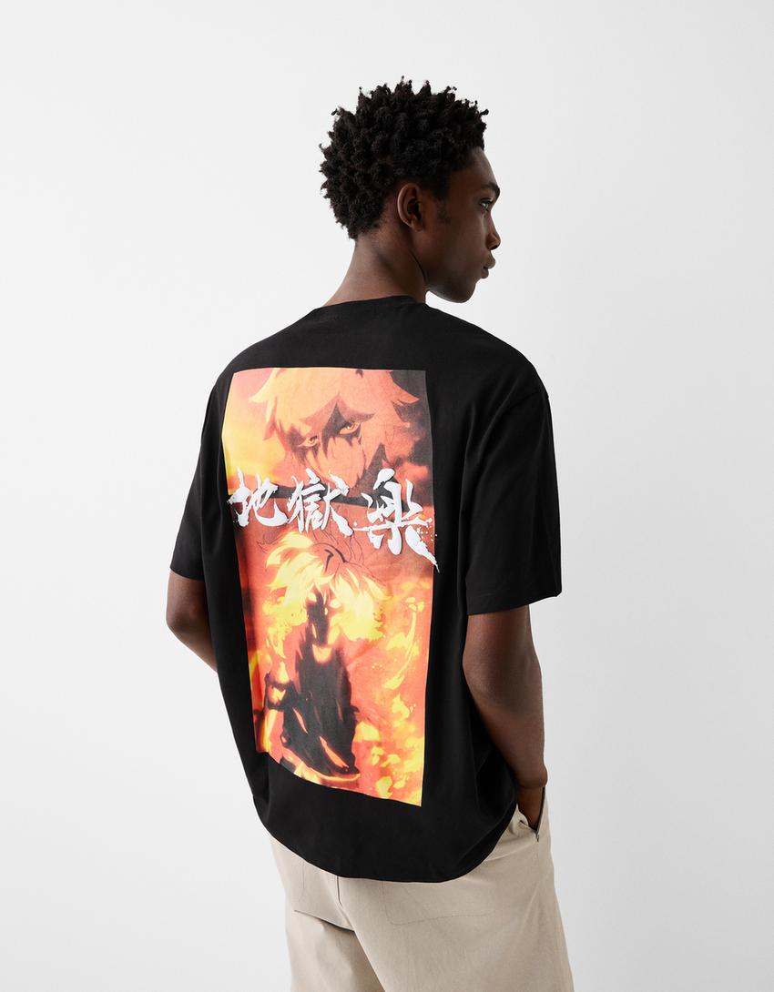 T-shirt manga curta boxy estampado-Preto-2