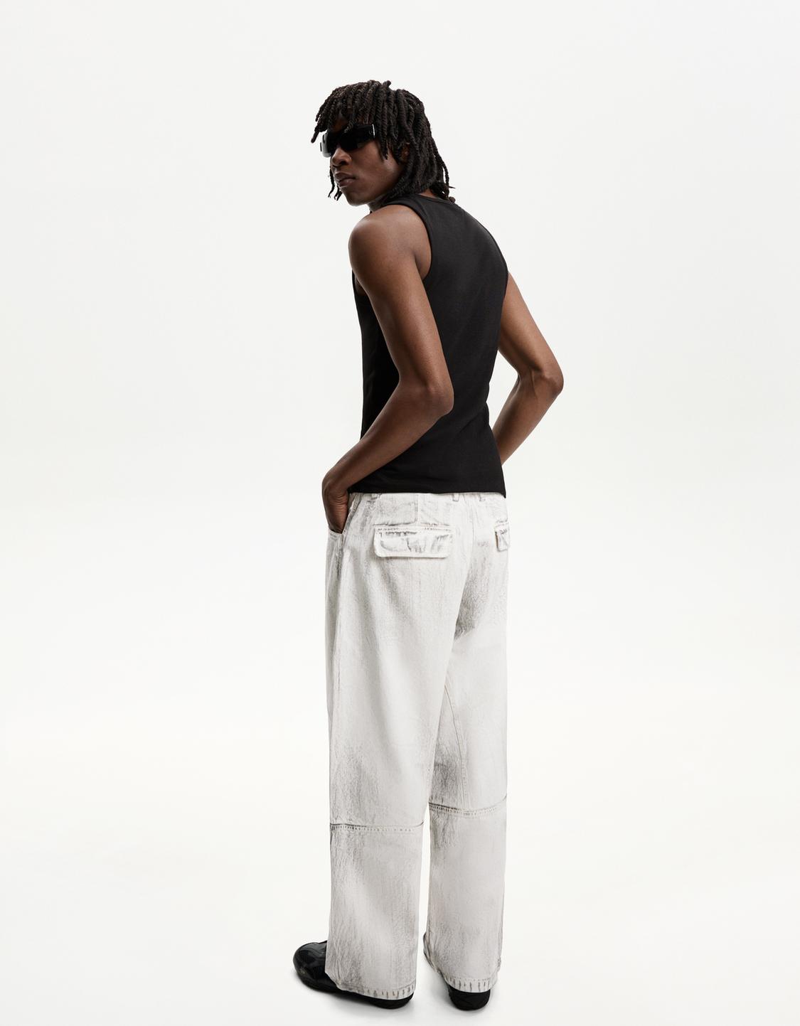 Waxed-effect balloon fit trousers