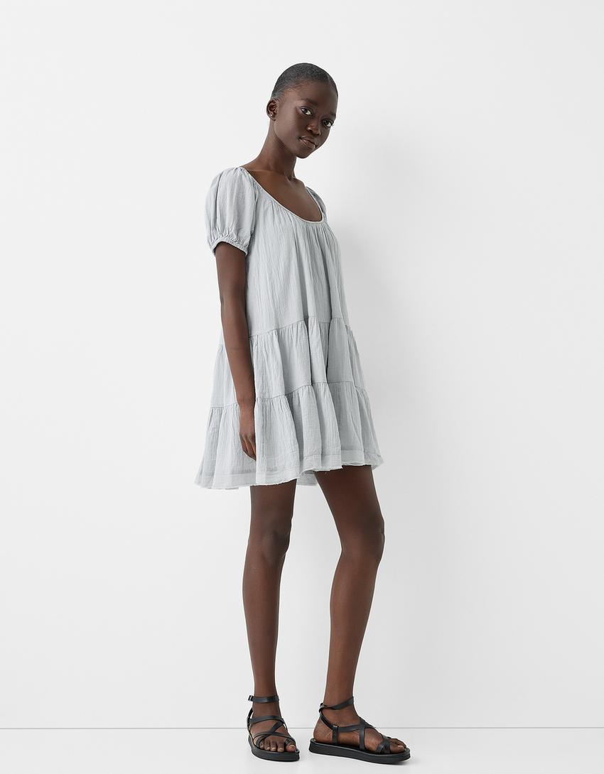 فستان قصير ريفي بكشكش-أزرق فاتح-3