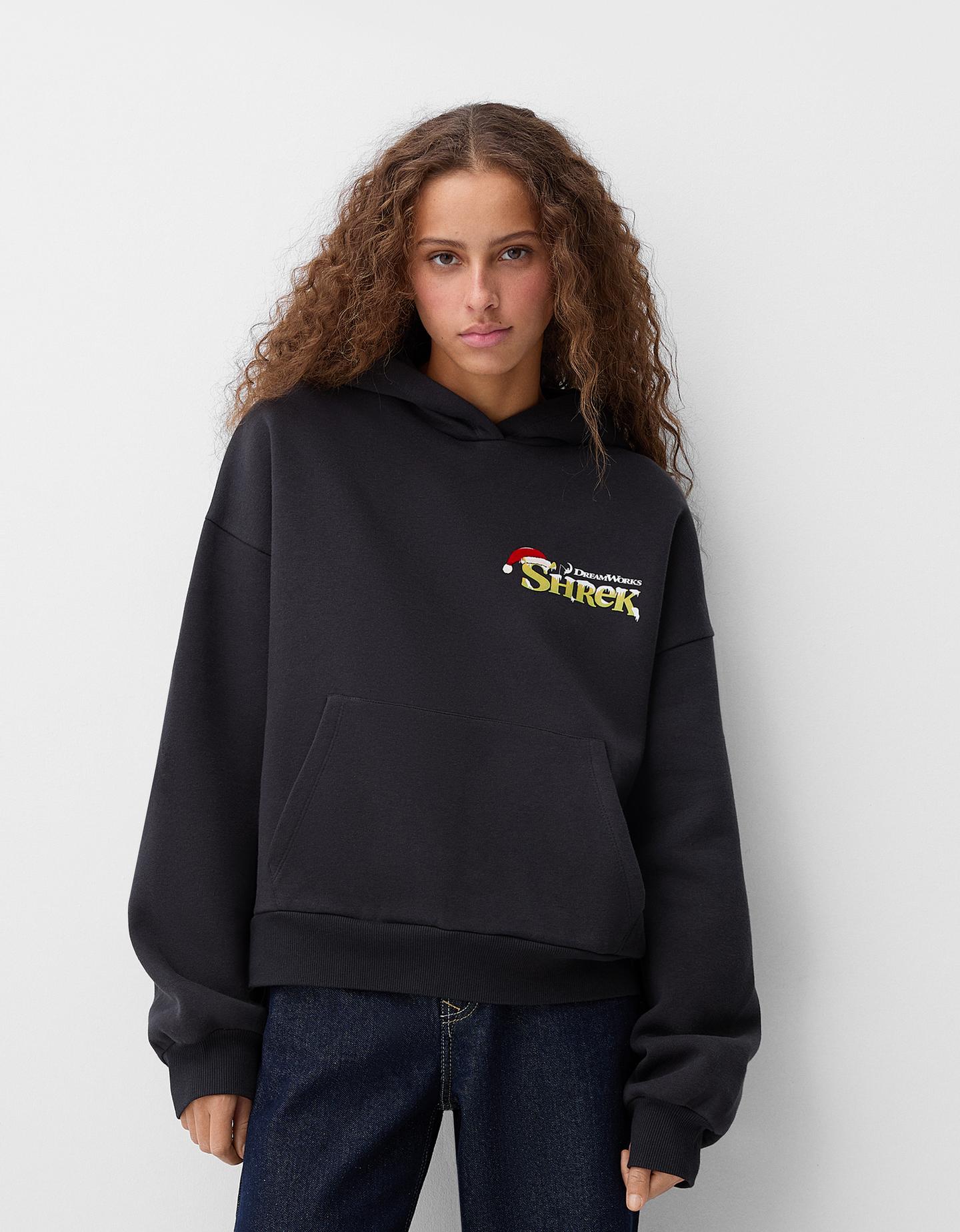 Bershka Hoodie Mit Kapuze Und Shrek Print Damen Xs Schwarz günstig online kaufen