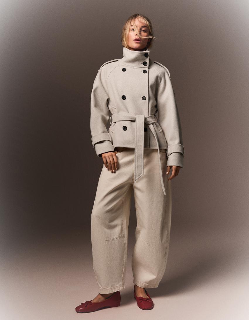 Giubbotto trench con collo a imbuto-Beige