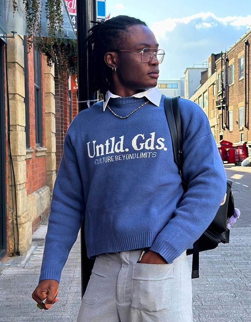 Printed jacquard sweater-Blue
