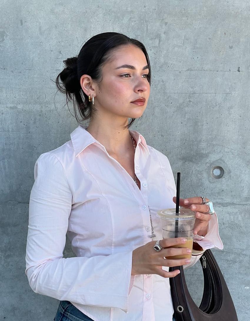 Chemise cintrée manches évasées-Rose-1