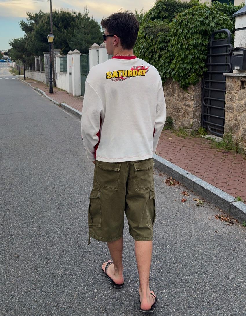 Langärmeliges Waffel-T-Shirt Racing-Rot