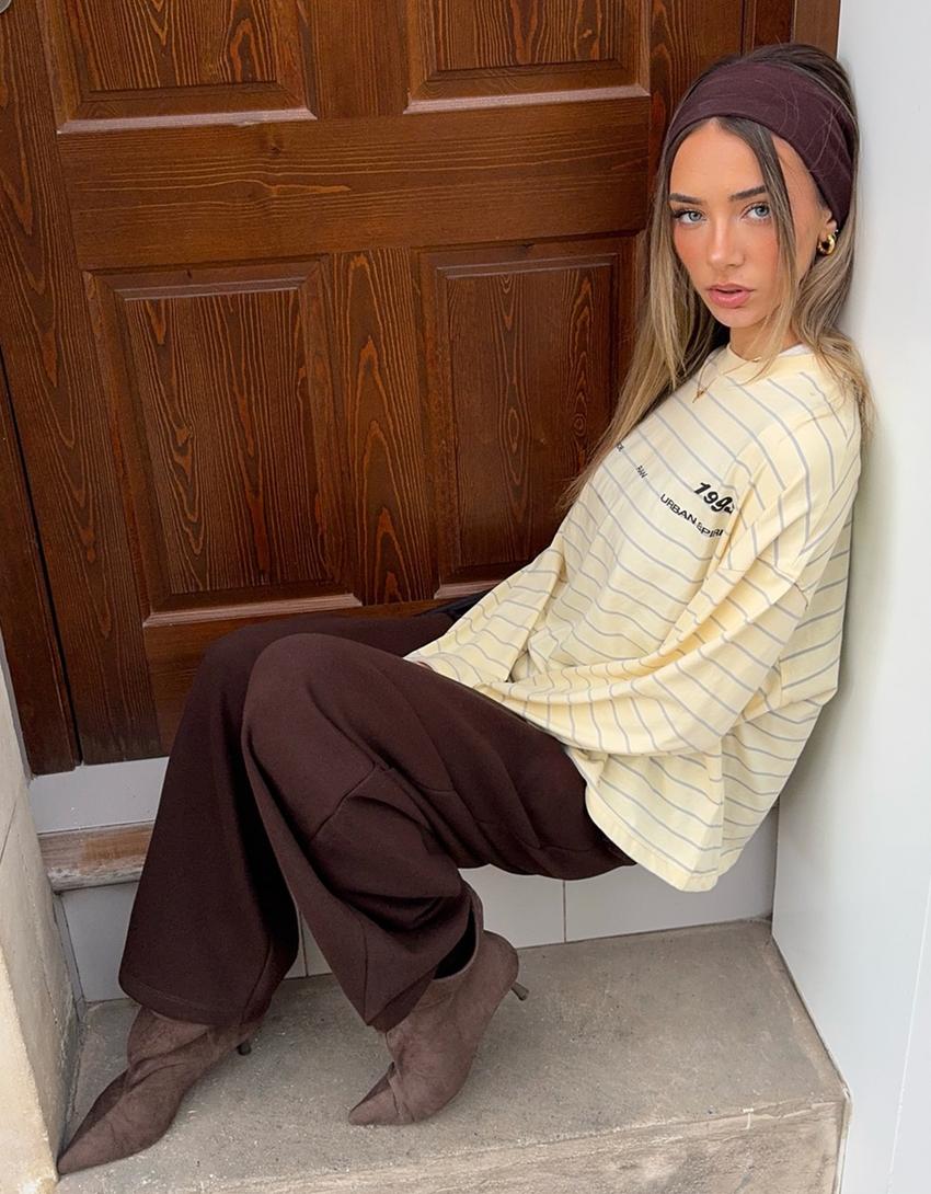 Oversize-Langarmshirt mit Print-Gelb