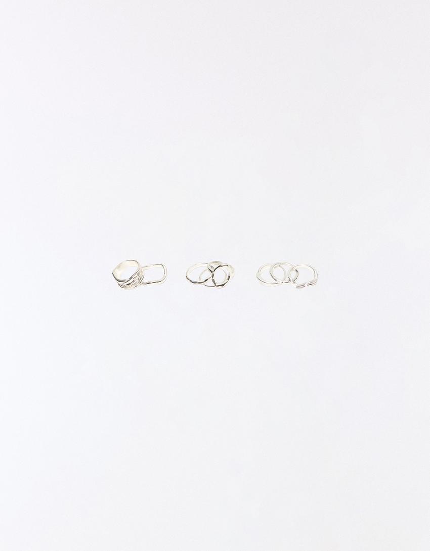 8er-Pack kombinierte Ringe-Silber