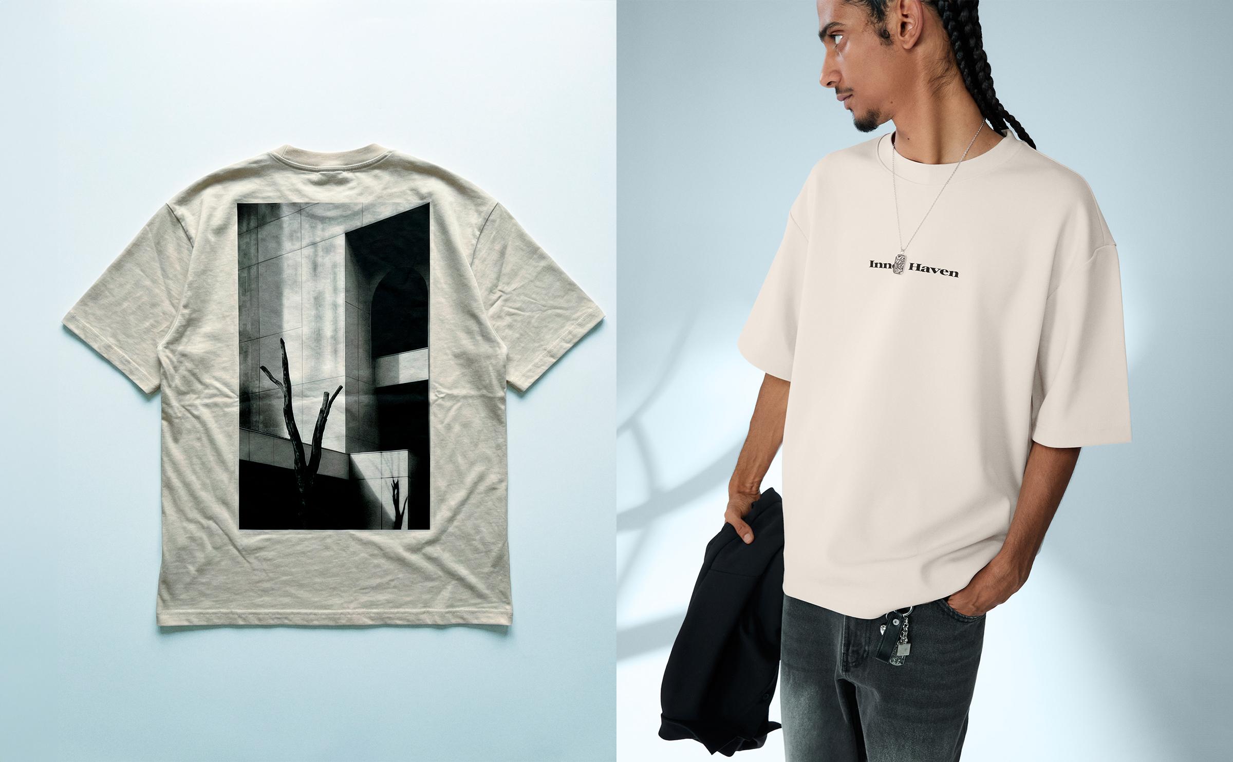 Short sleeve fleece print T-shirt — Sand