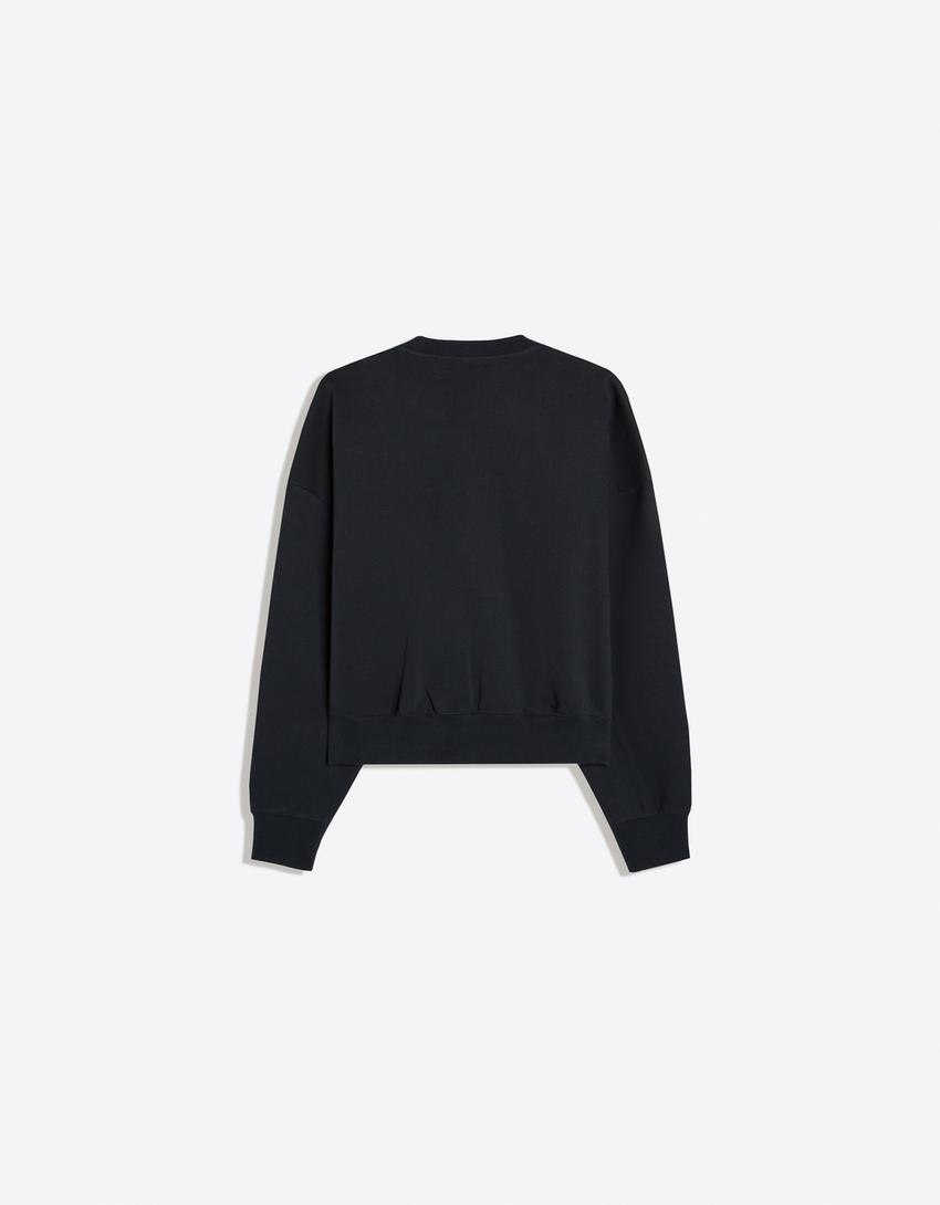 Round neck patch sweatshirt-Navy