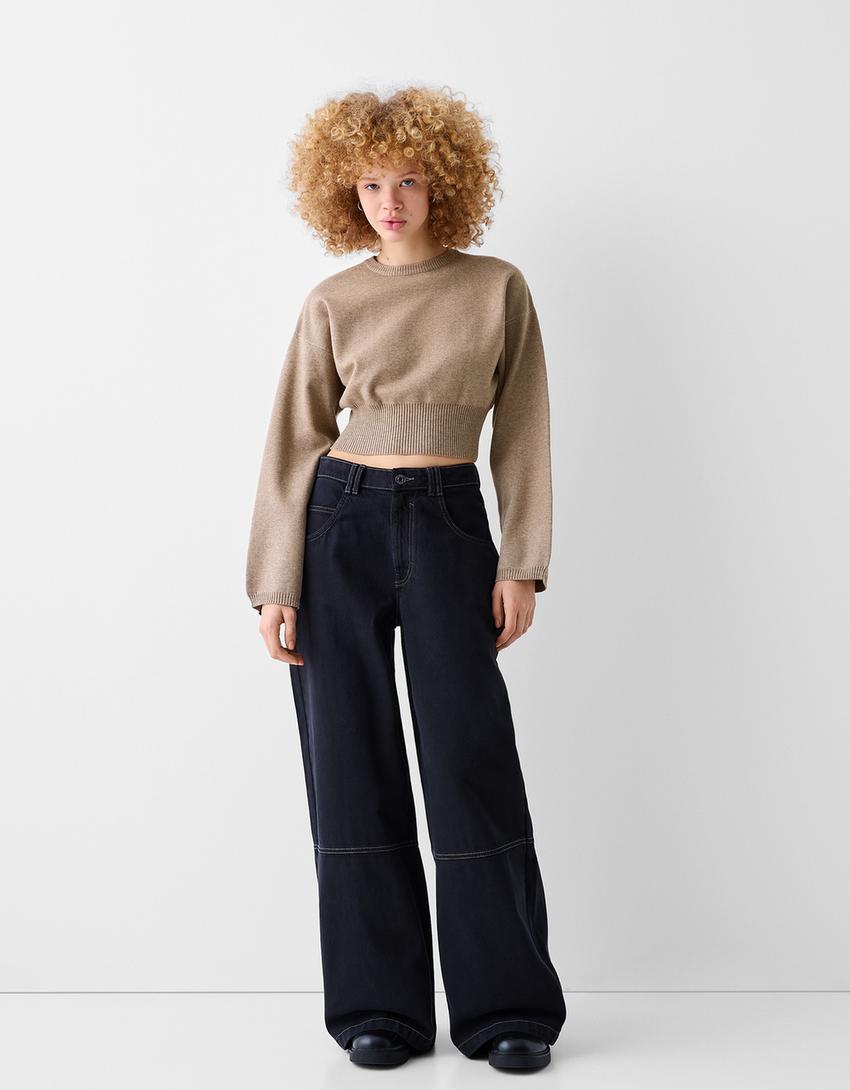 Sweater with fitted waist-Camel-3