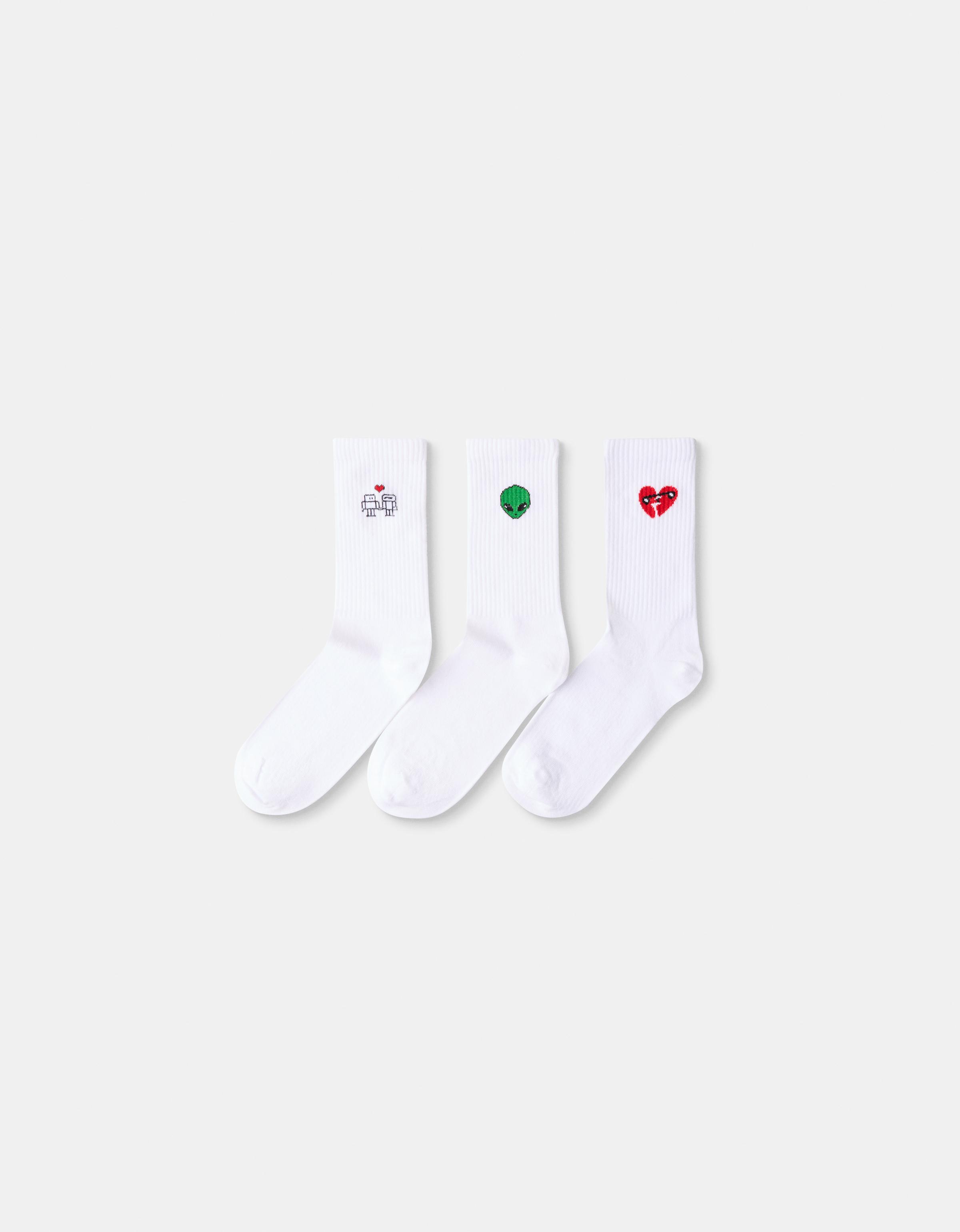 Bershka 3er-Pack Socken Mit Print Herren Weiss