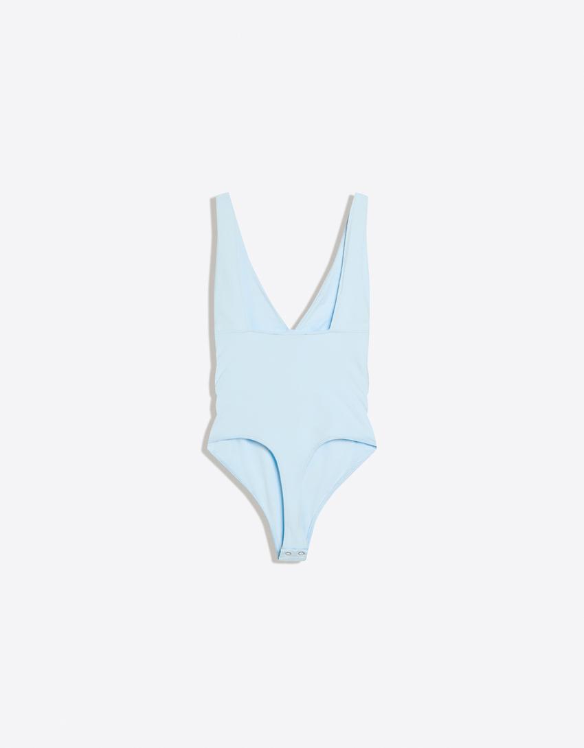 Strappy shirred bodysuit-Light blue