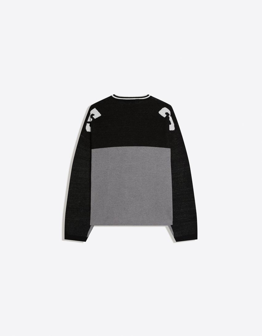 Sports print sweater-Black