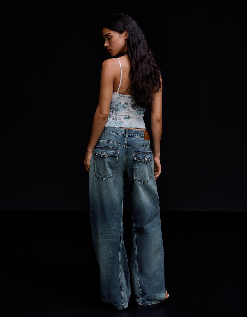 Jeans barrel vita bassa-Azzurro