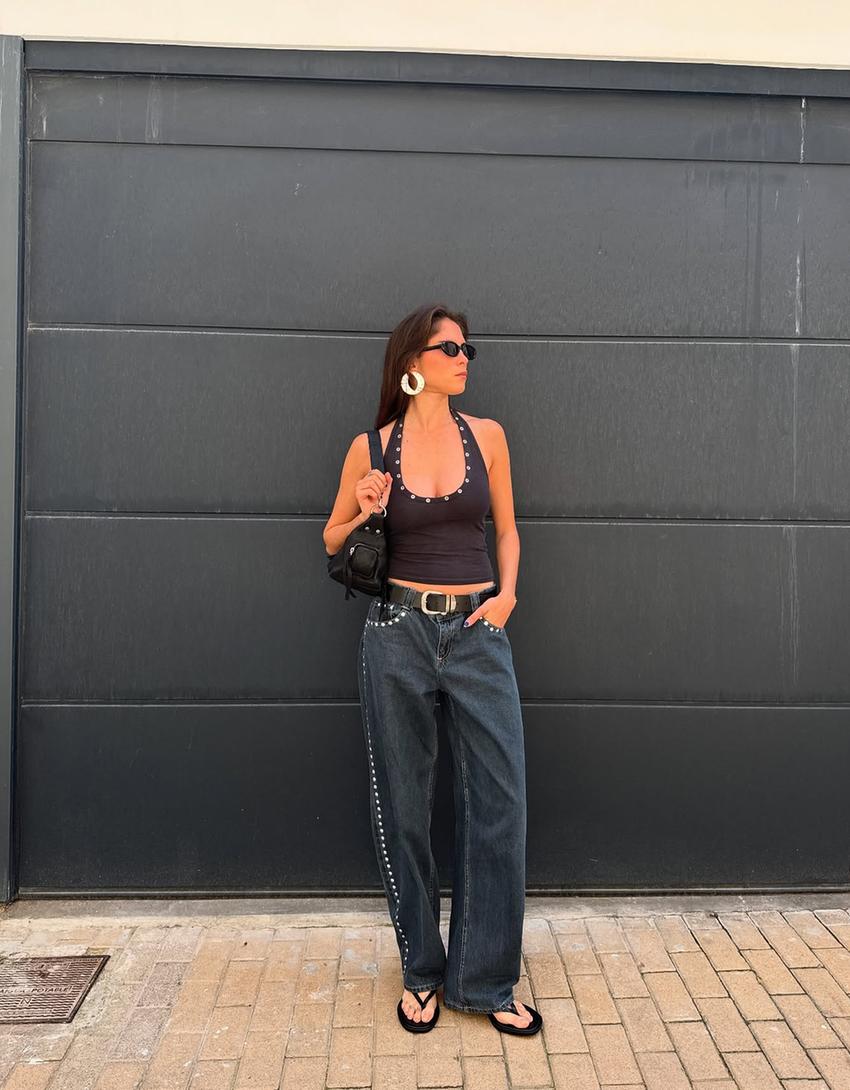 Jeans barrel con borchie-Marino-0