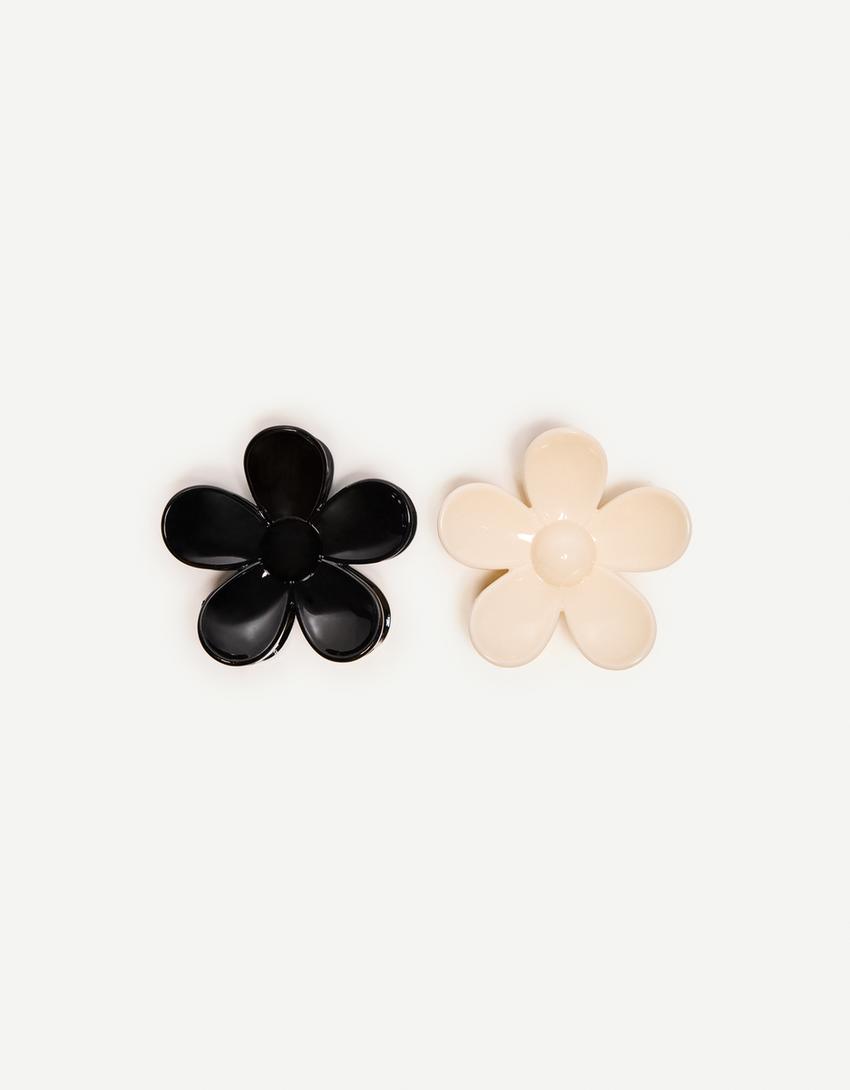 2-pack hårklämmor med blommor-Svart-1