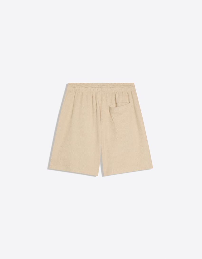 Textured plush Bermuda shorts-Camel