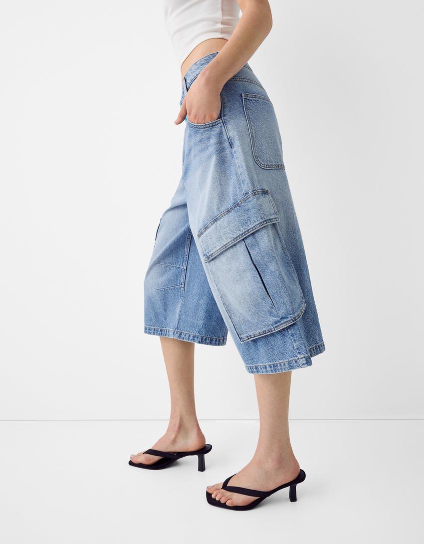 Baggy cargo Bermuda jorts-Light blue