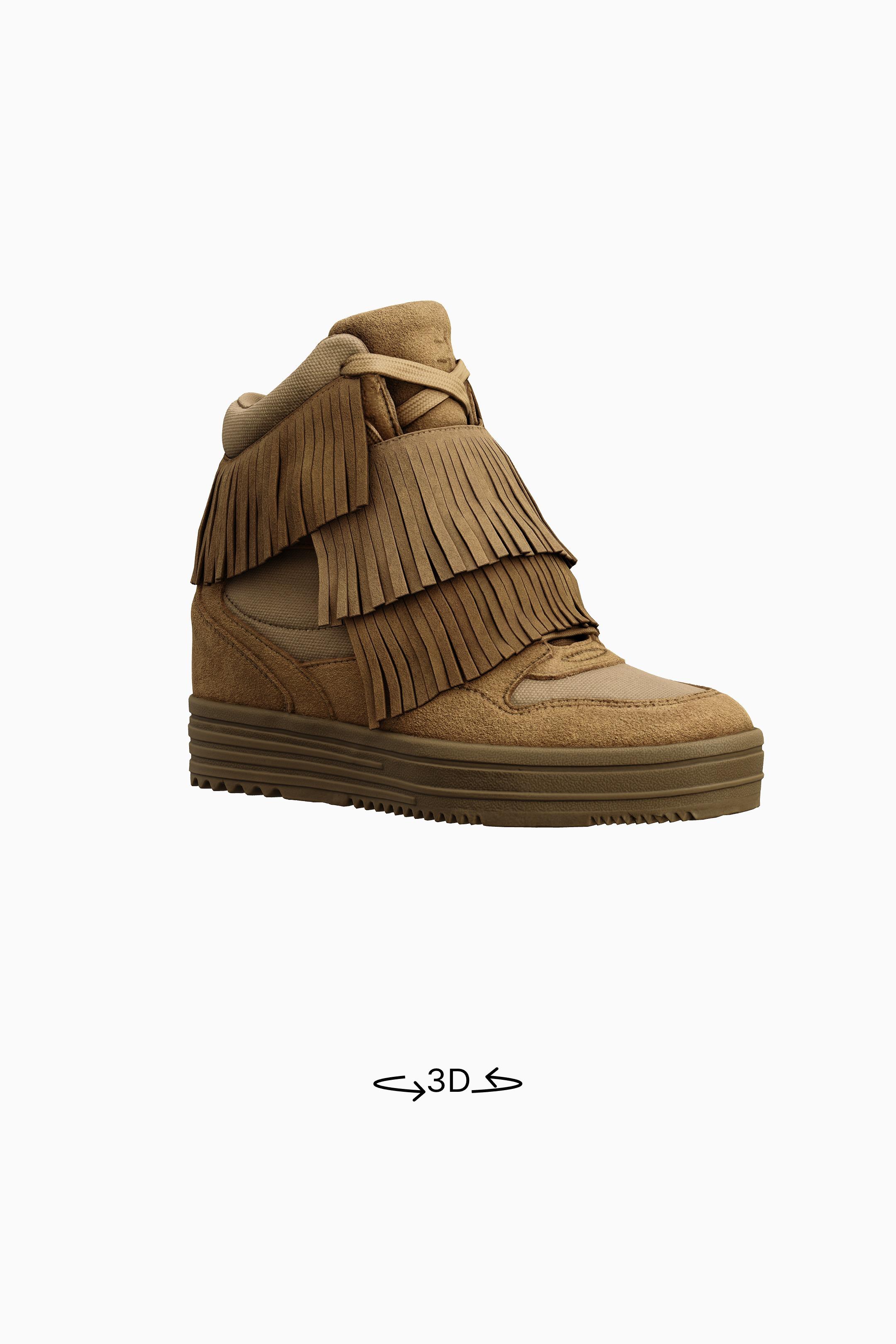 Keilstiefeletten aus LEDER mit Fransen-Sandfarbe-5