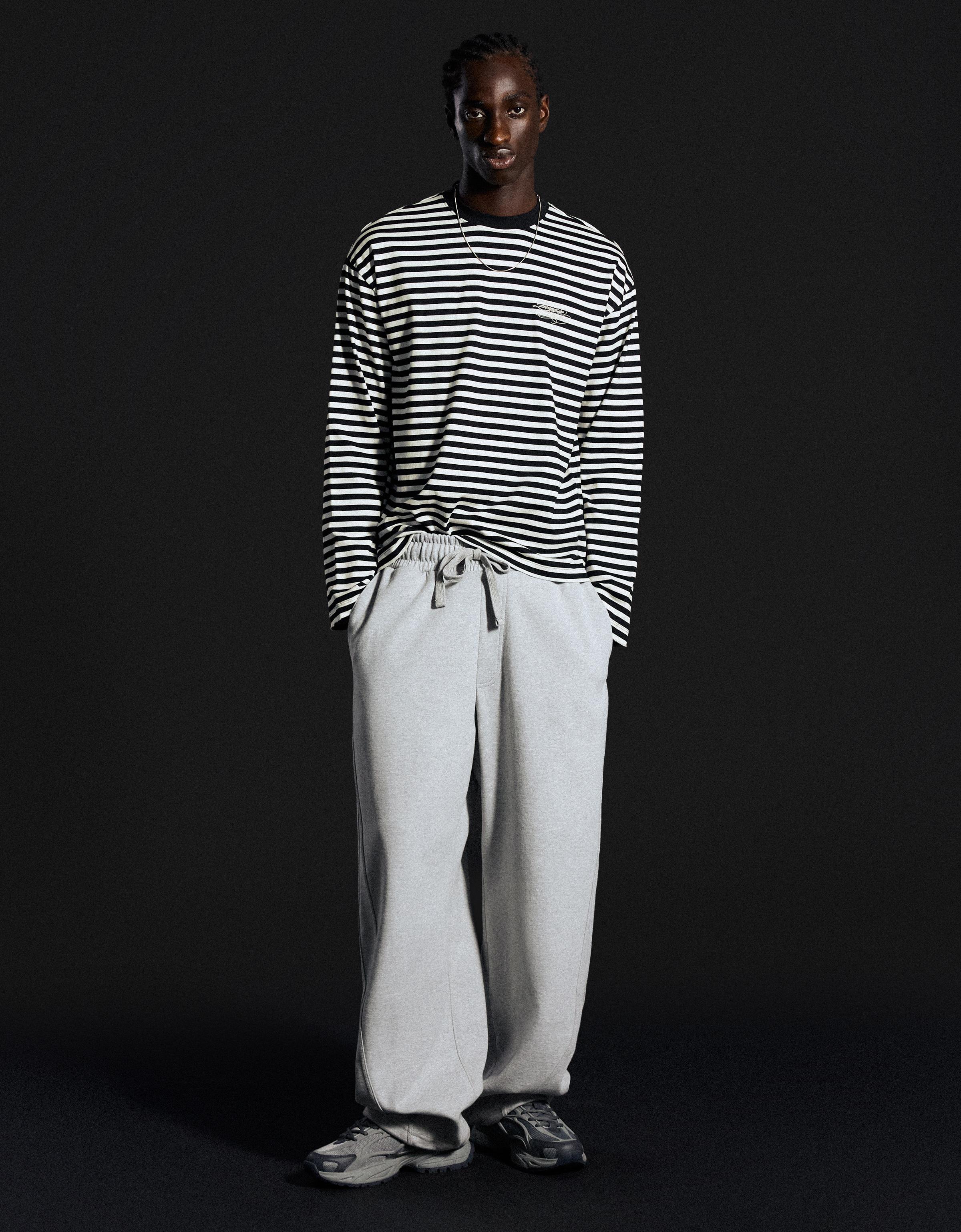 Stripe print long-sleeved T-shirt — White