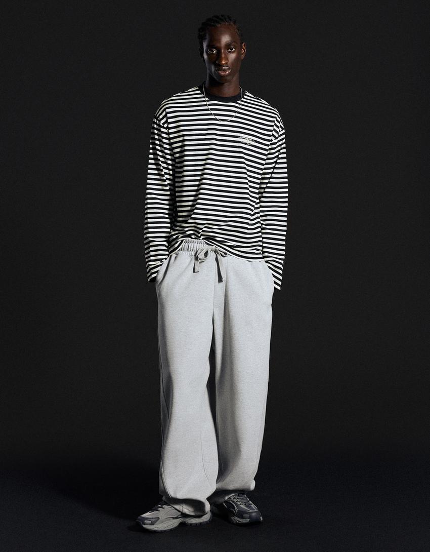 Striped long sleeve print T-shirt-White