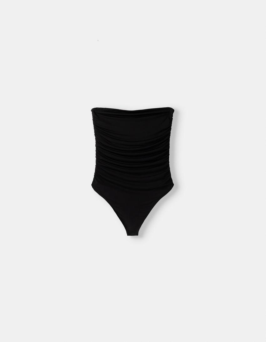 Bandeau bodysuit with gathered detail-Black-6