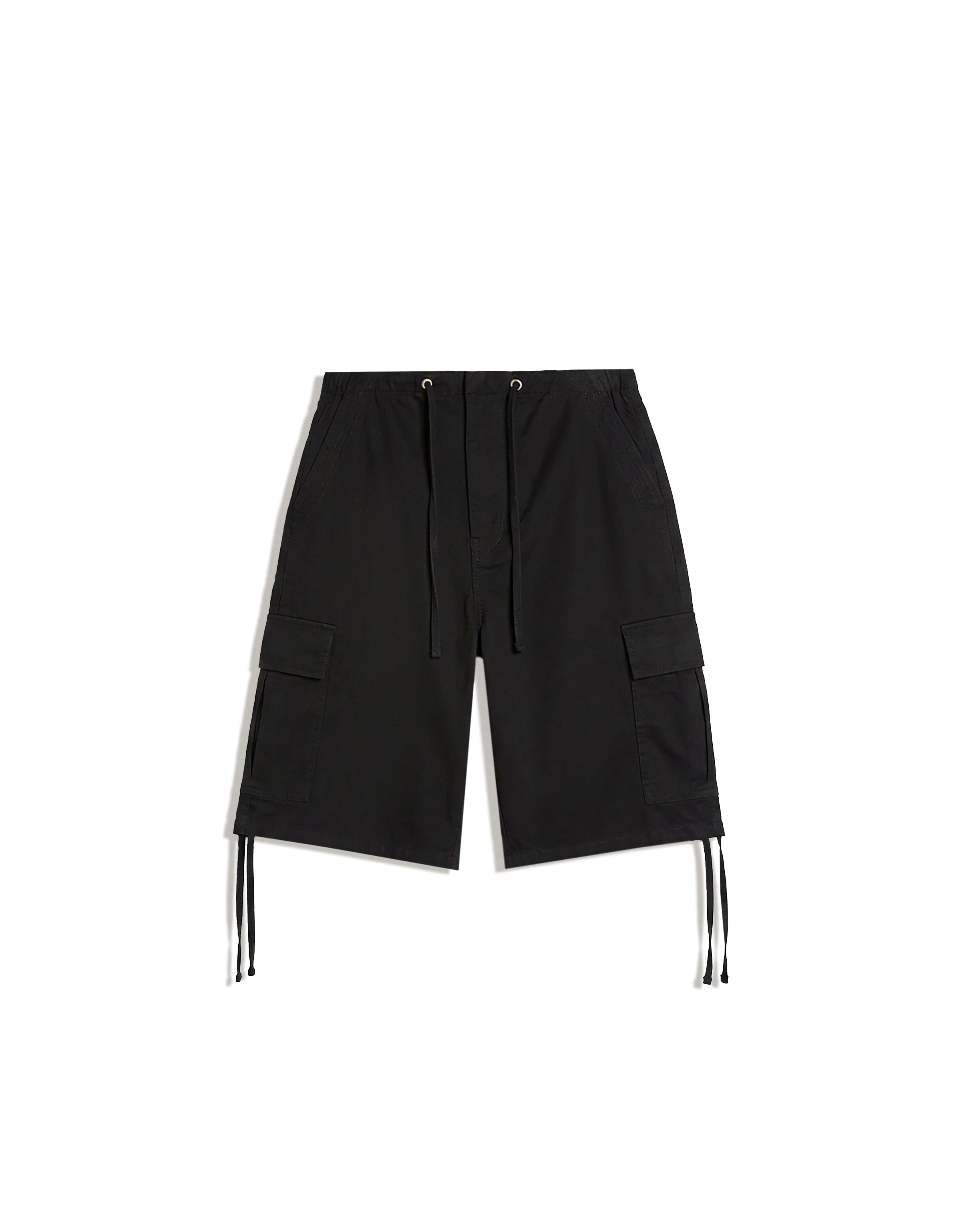 Wide-leg cargo Bermuda shorts — Black
