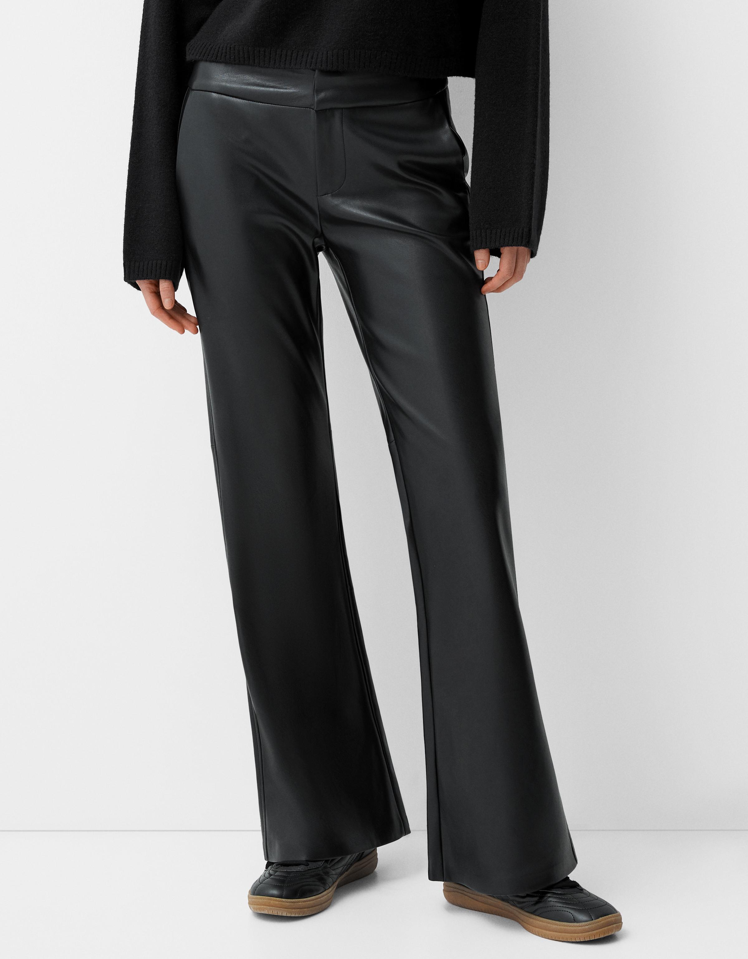 Flared leather effect trousers Trousers BSK Teen Bershka