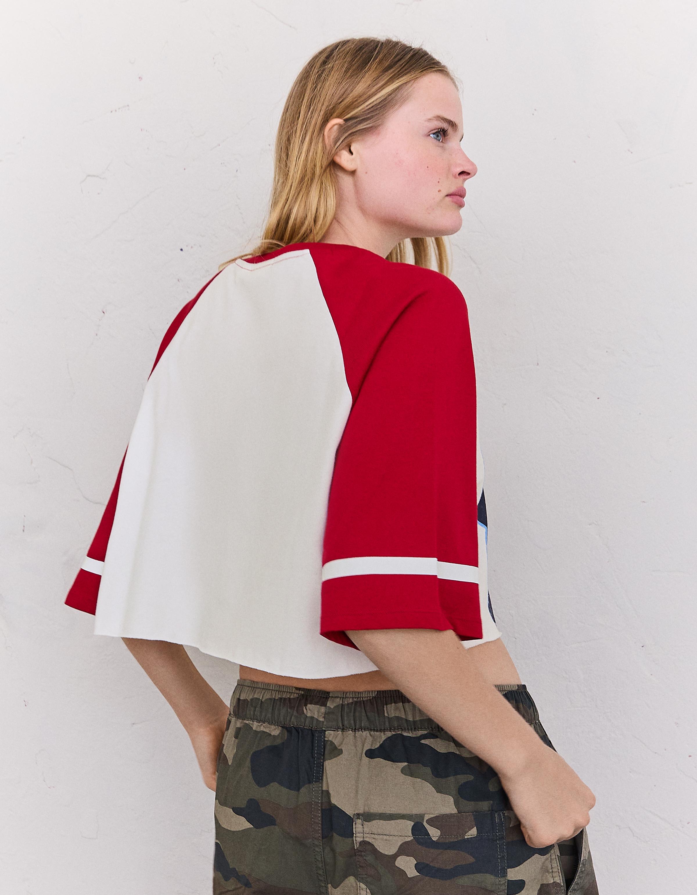 Short sleeve raglan print T-shirt — White
