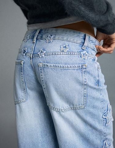 Boyfriend jeans with star print — Light blue 4