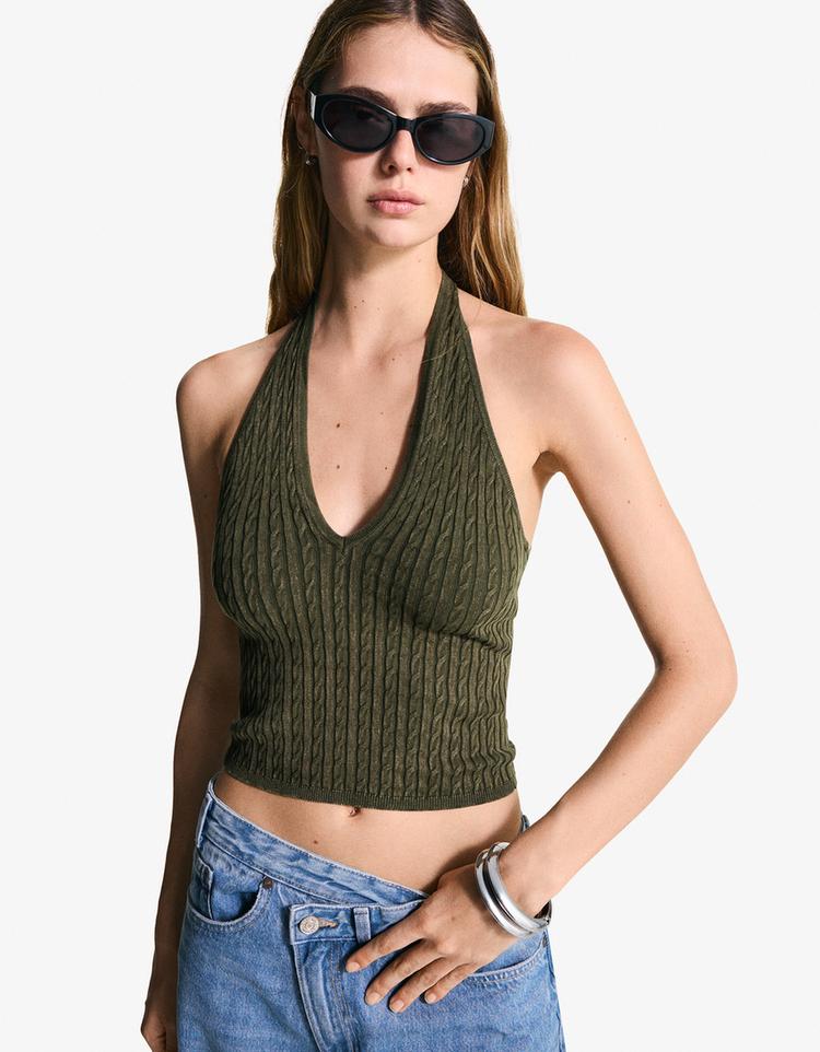Örgülü halter yaka top