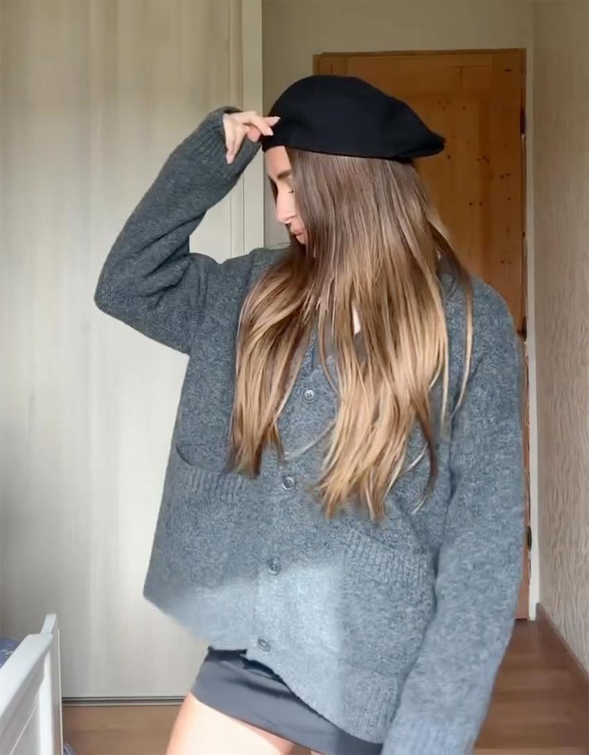 Cardigan mit V-Ausschnitt-Dunkelgrau