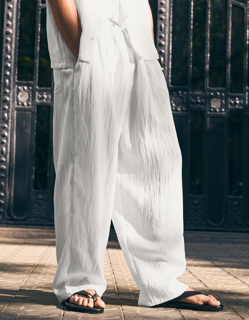 Pantalon baggy rustique-Blanc