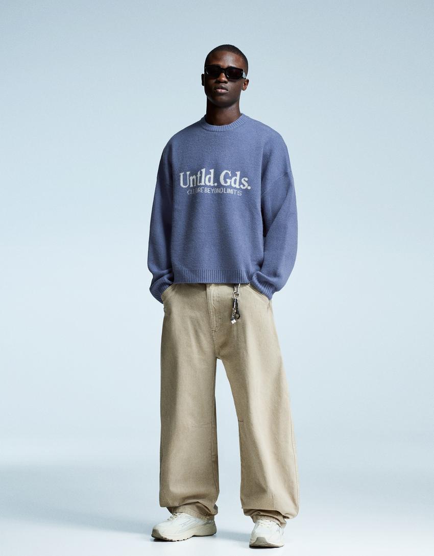 Jacquard-Print-Pullover-Blau
