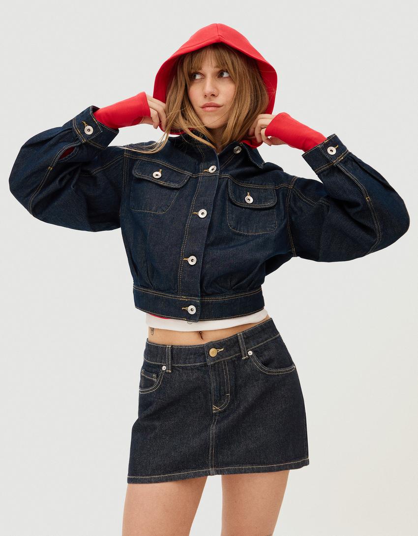 Denim mini skirt-Navy