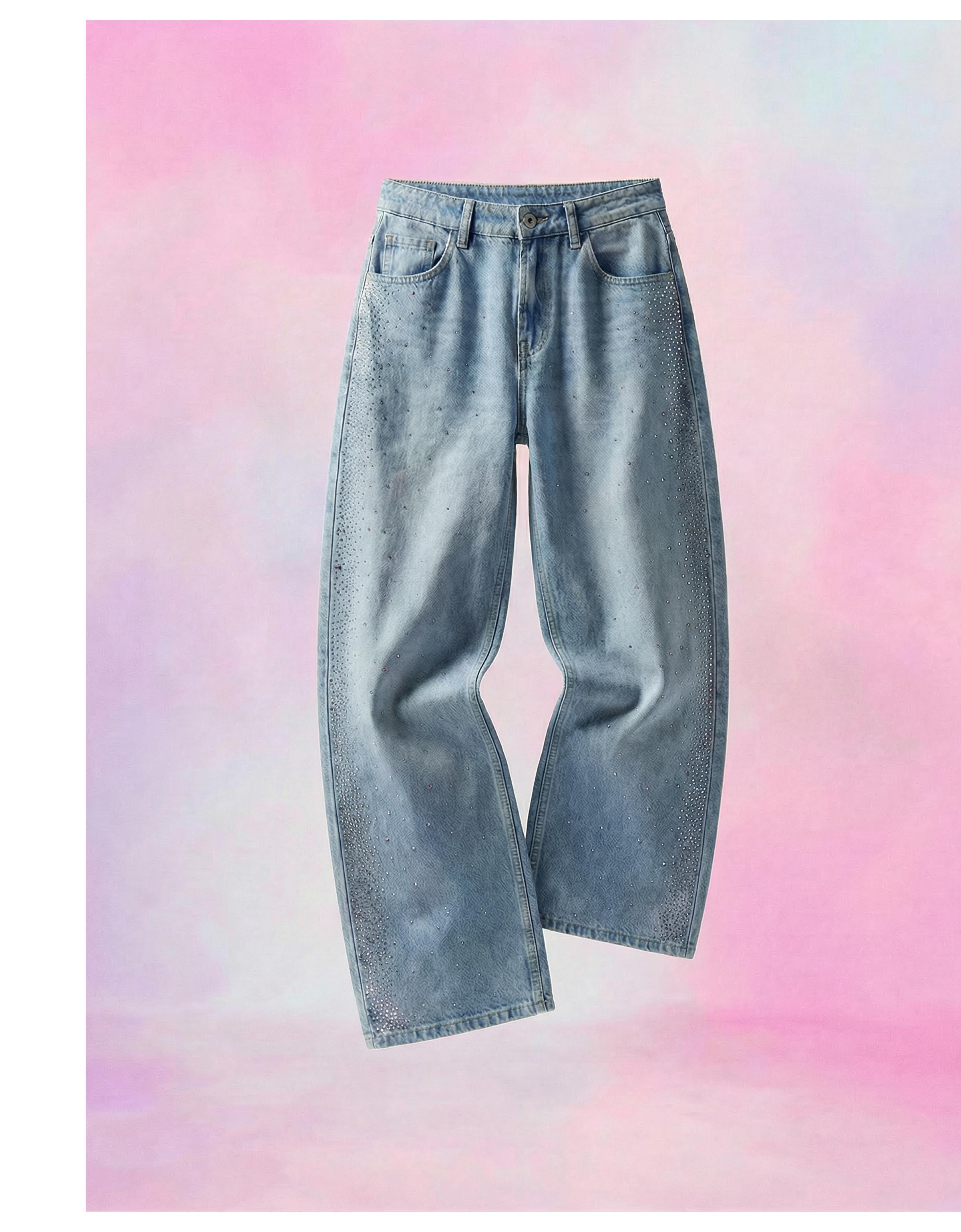 Yüksek bel straight fit geniş paça parlak jean - Görsel 40