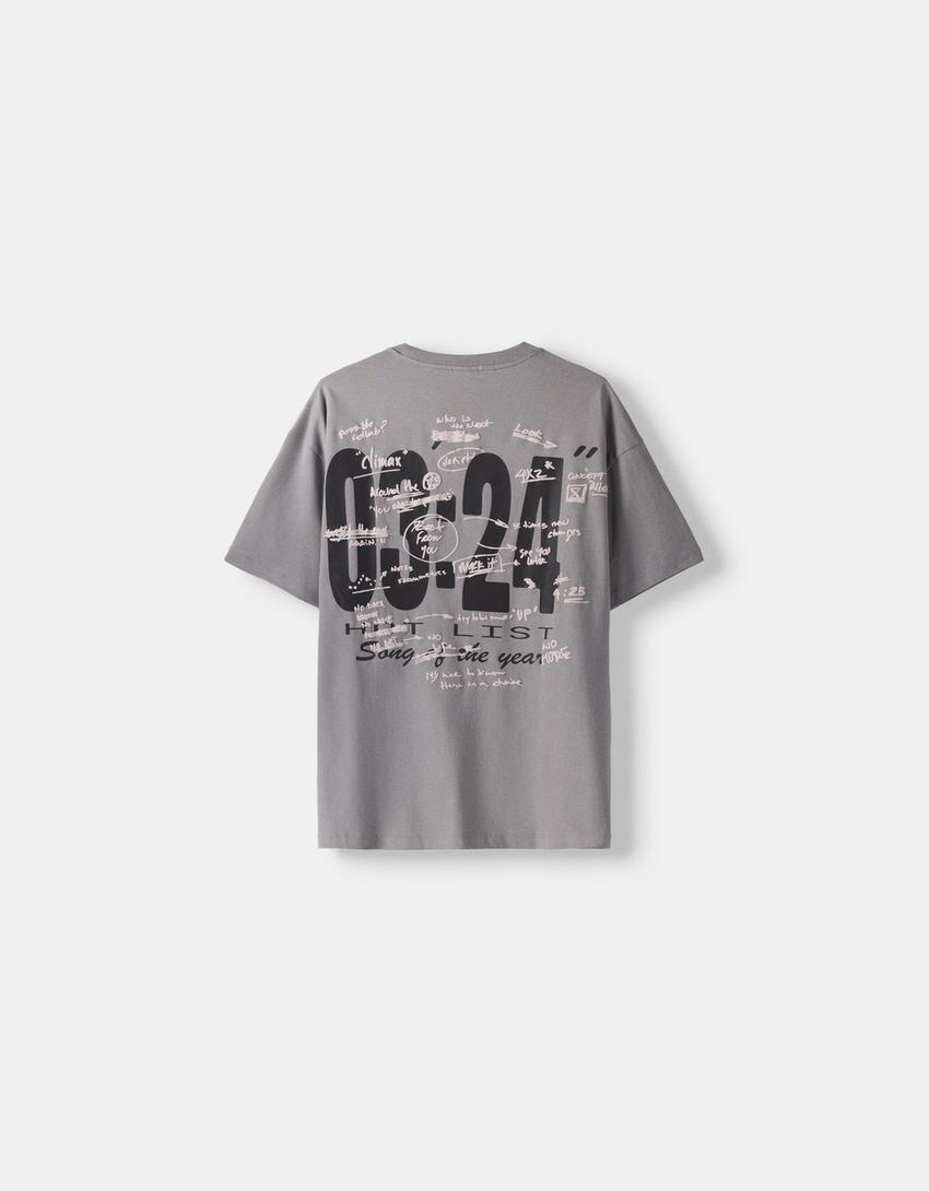 T-shirt boxy manches courtes imprimé-Gris-5