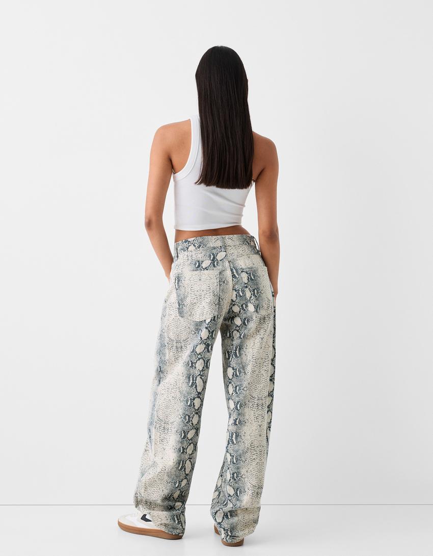 بنطال جينز بقصّة بالون وطبعة حيوانية-رمادي-2