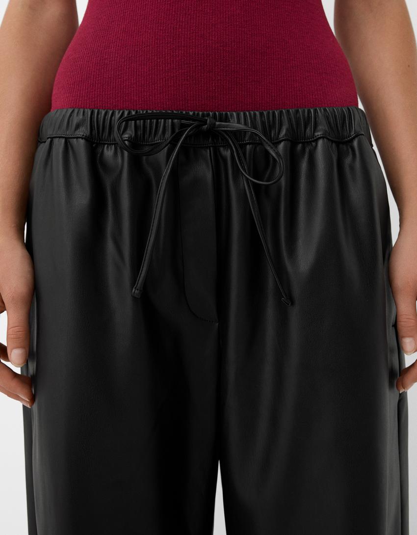 Faux leather wide-leg trousers-Black-3