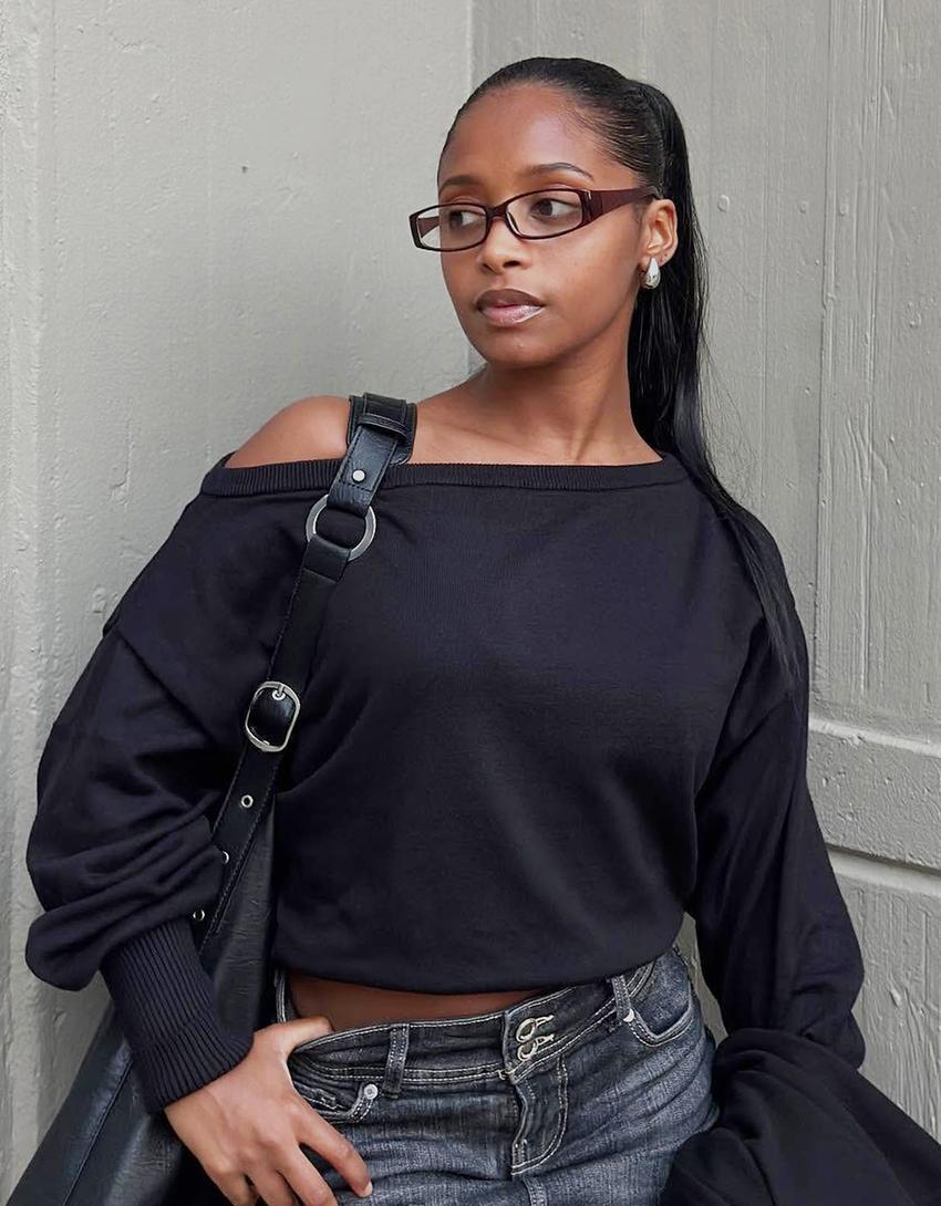 Pullover mit asymmetrischem Rippsaum-Schwarz