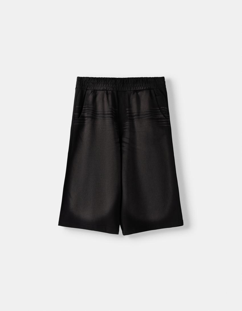 Бермуди с износен ефект-Черно-4