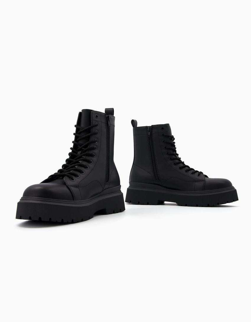 Bottines à lacets semelle crantée homme-Noir-2