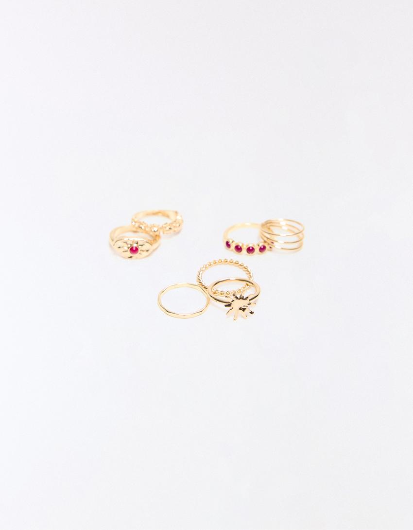 Pack 7 anillos abalorios-Oro