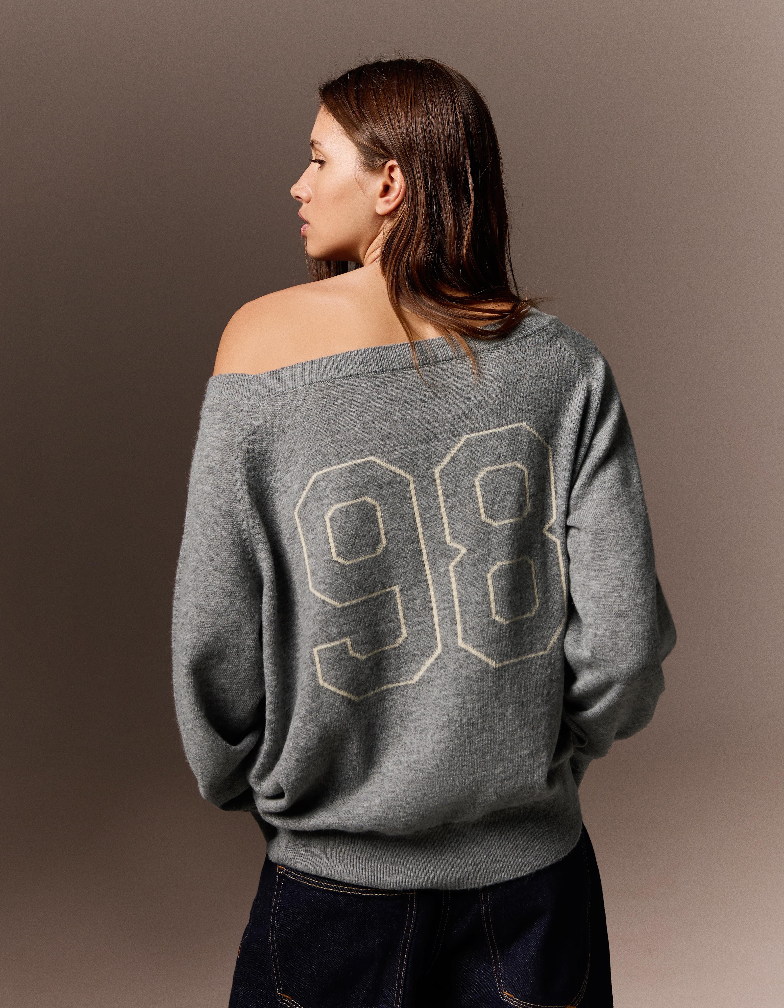 Graphic boat neck jumper — Grey