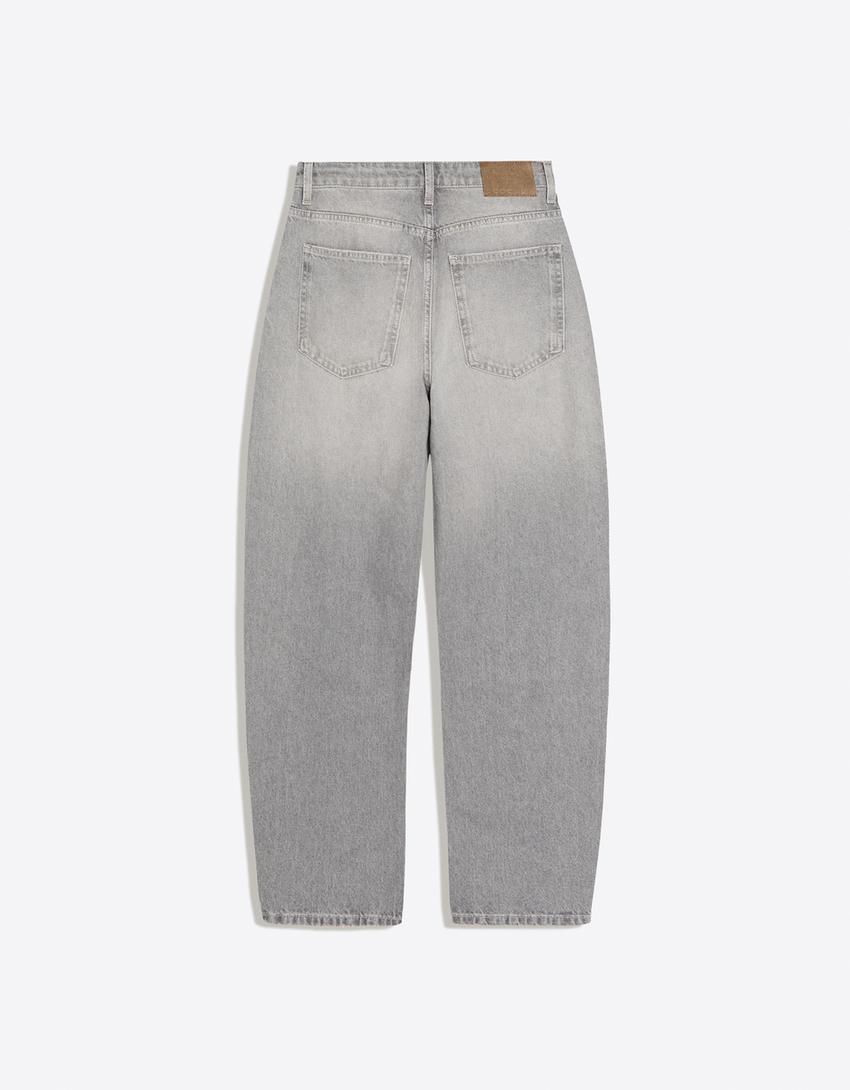 Jeans barrel loose fit strappati-Grigio