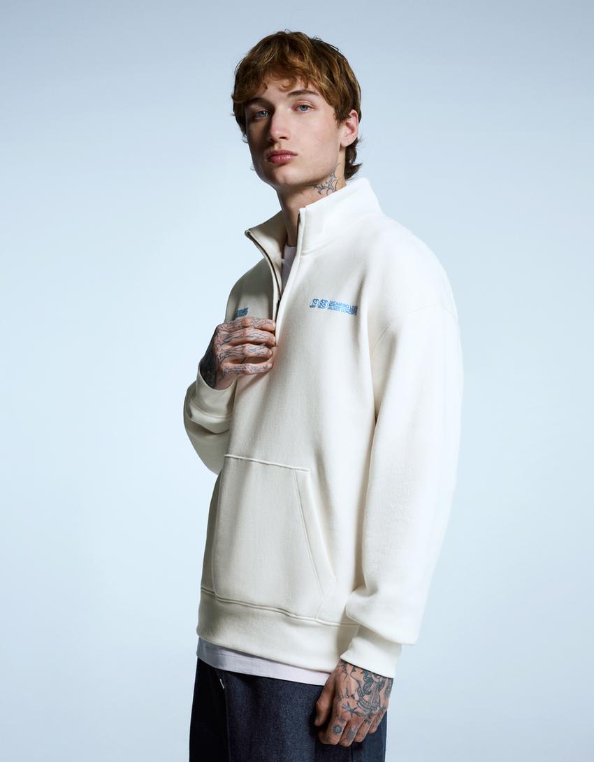 Sudadera cuello cremallera print-Blanco roto