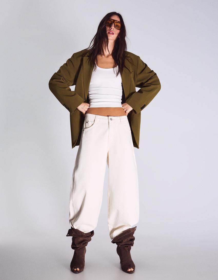 Arkası tokalı blazer-Haki