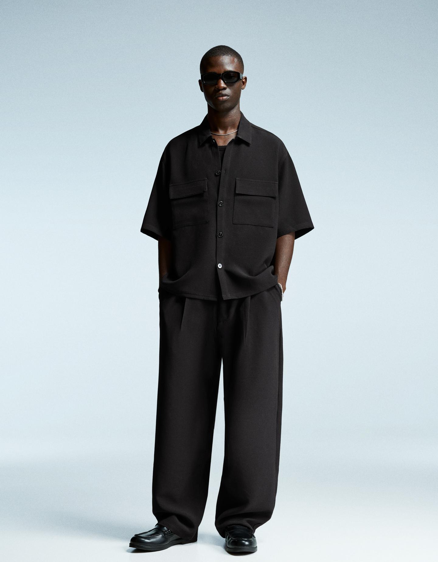 Bershka spodnie superbaggy tailoring czarny