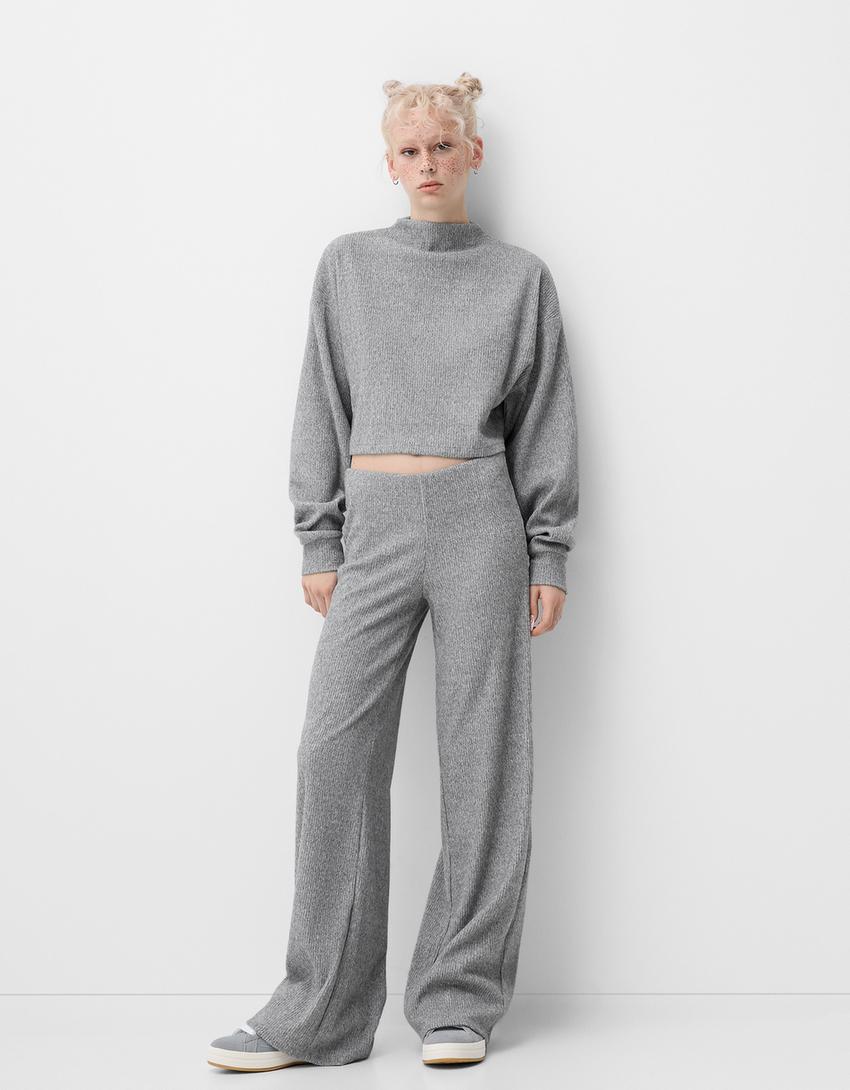 Pull col montant bord-côte soft touch-Gris-3