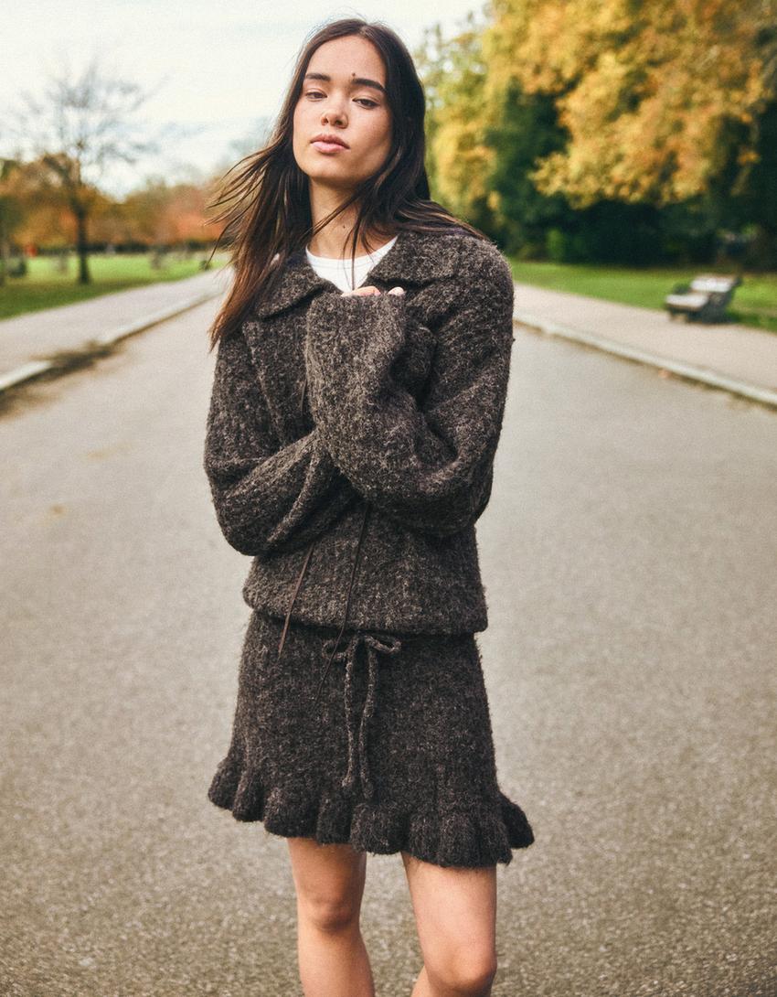 Minissaia com folho e laço-Marrom